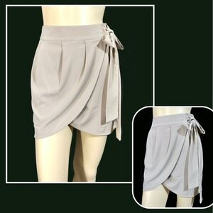 Potters Pot Silky Stone Beige Swag Faux Tie Sarong Mini Short Skirt Cute Sexy S
